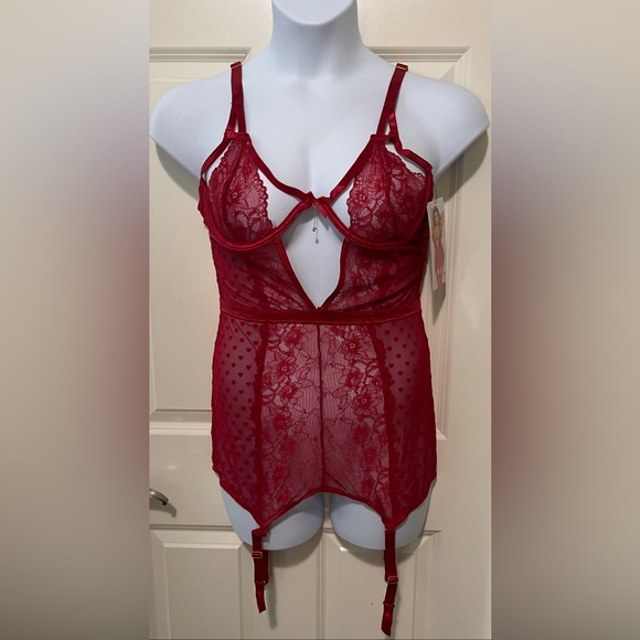 NWT Size 3X/4X Seven ‘til Midnight Red 2 Piece Heart Mesh & Lace Chemise & Thong - Picture 3 of 9